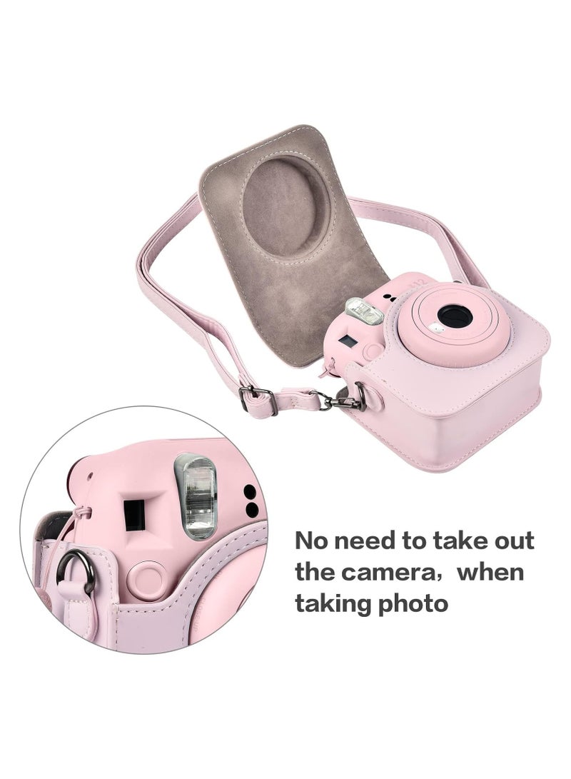 Protective Case Compatible with Instax Mini 12 Instant Camera/PU Leather Portable Travel Storage Cover Bag for Polaroid Mini 12 w/Photos Pocket  Adjustable Shoulder Strap (Pink) - Image 5